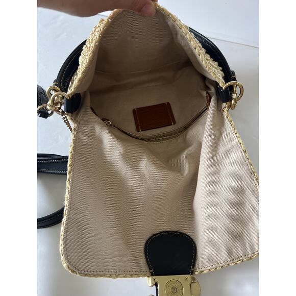 Coach Soft Tabby Shoulder Bag Popcorn Raffia Straw Leather CA032 Crossbody Purse - Picture 7 of 14